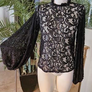 Topshop Balloon Sleeve Lace Blouse NWT
